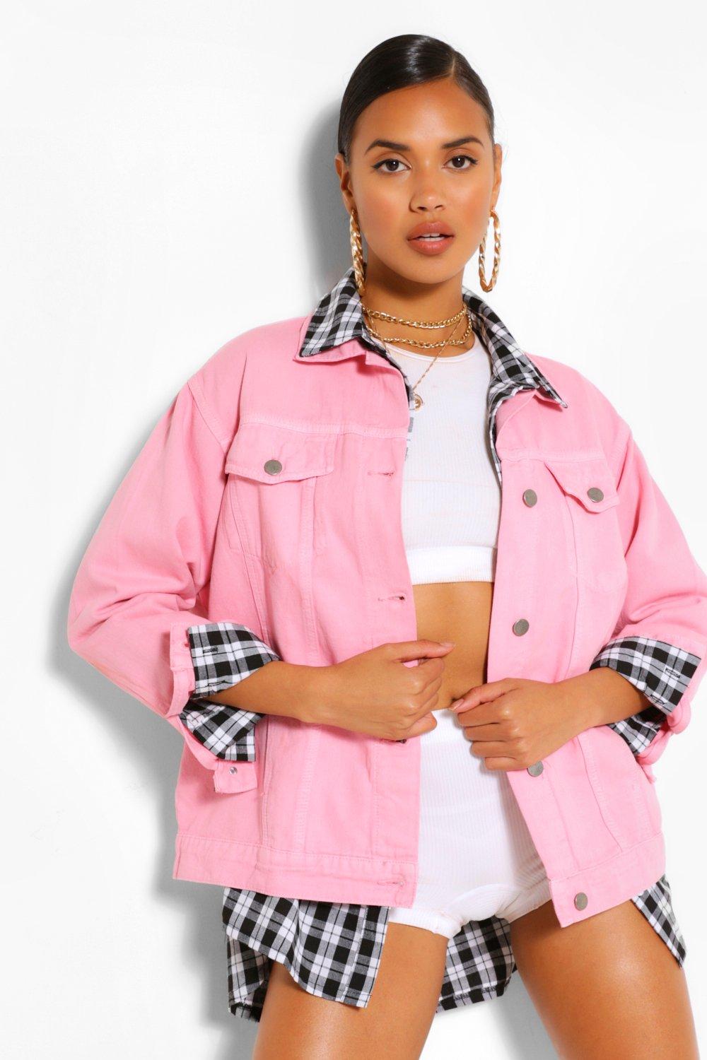 pink oversized denim jacket