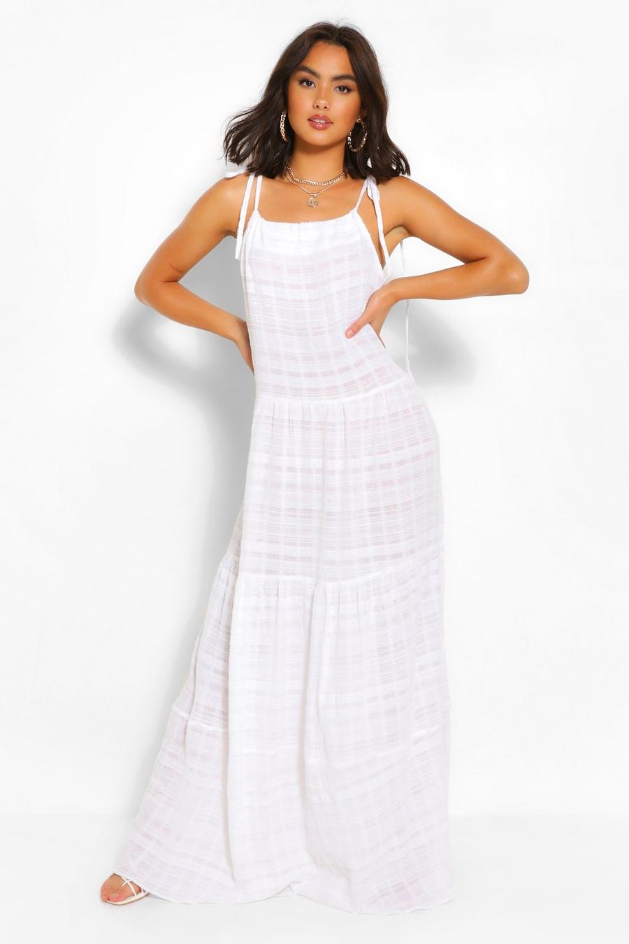 White Cheesecloth Tiered Maxi Dress image number 1