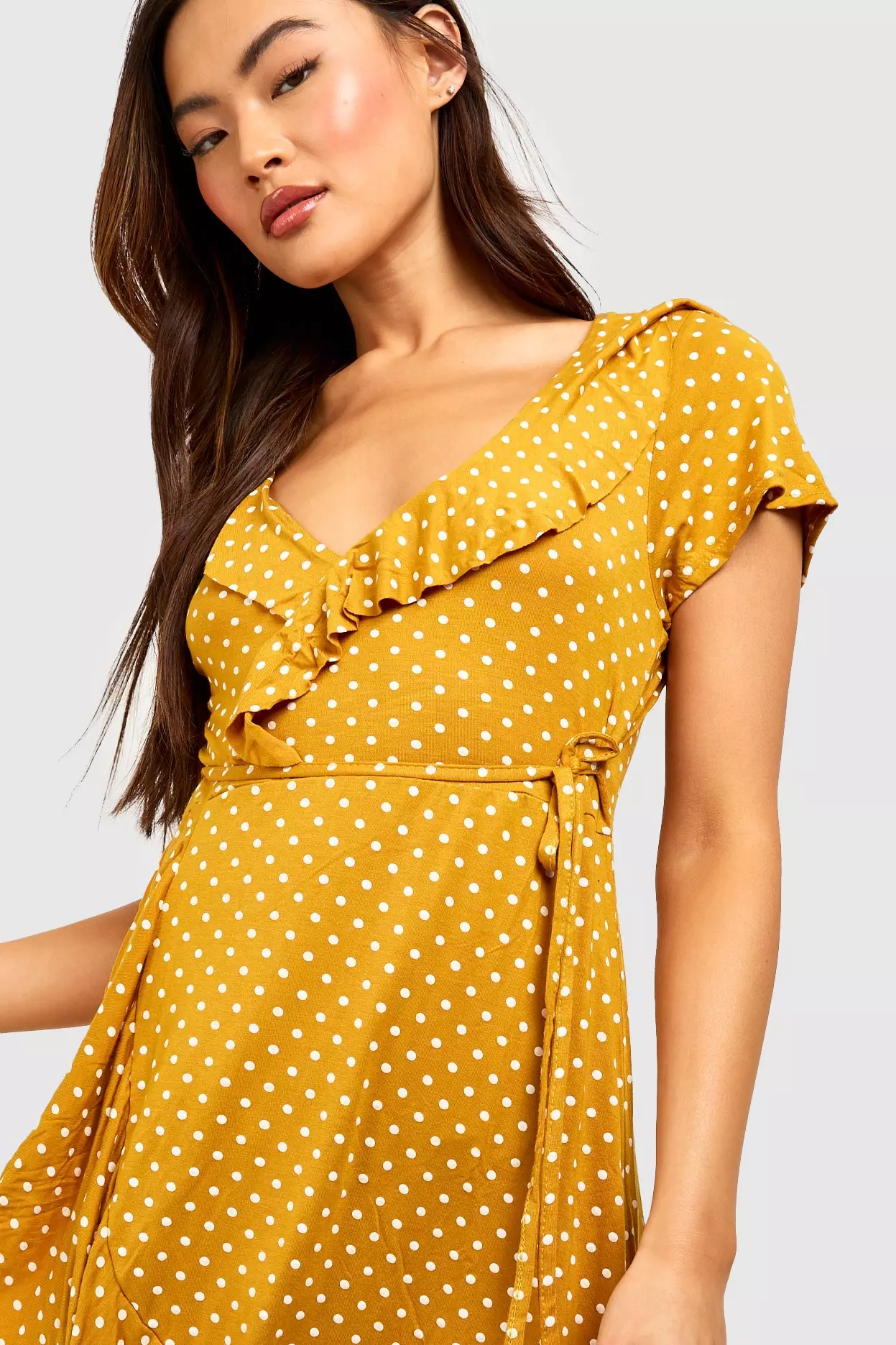 Yellow spot wrap store dress