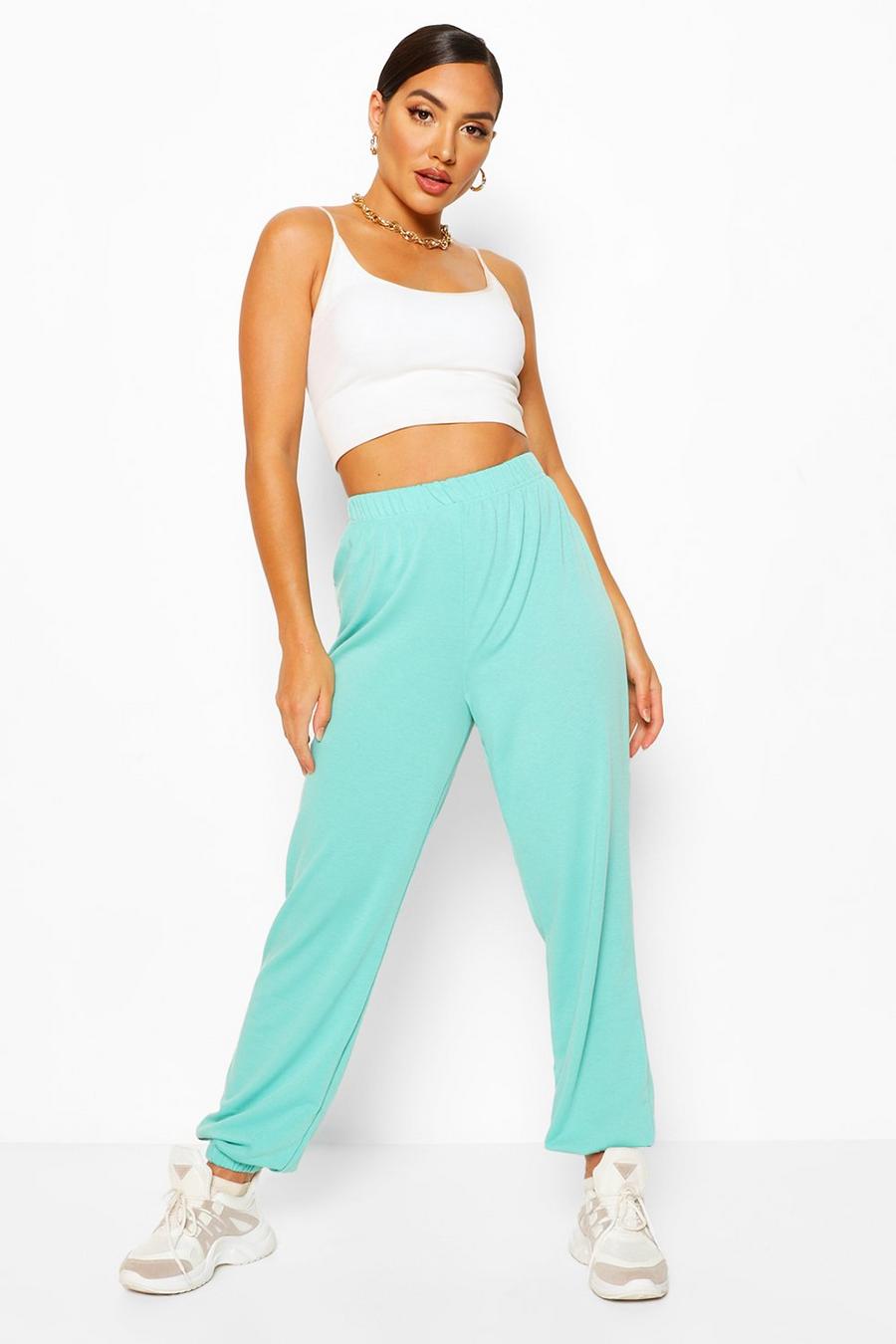 Turquoise Elasticated Waist Relaxed Loopback Track Pantss image number 1