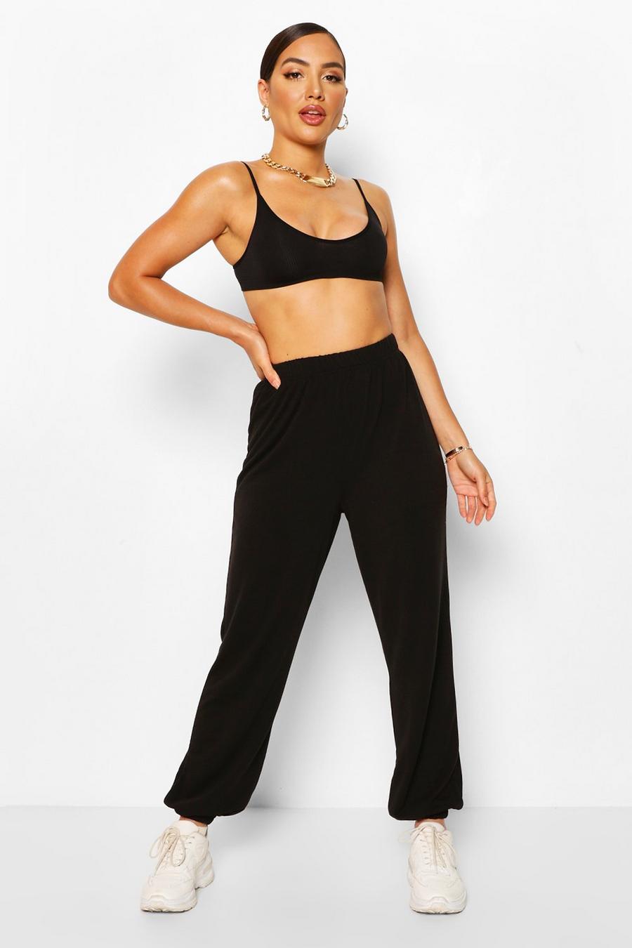Black Elasticated Waist Relaxed Loopback Joggerss image number 1