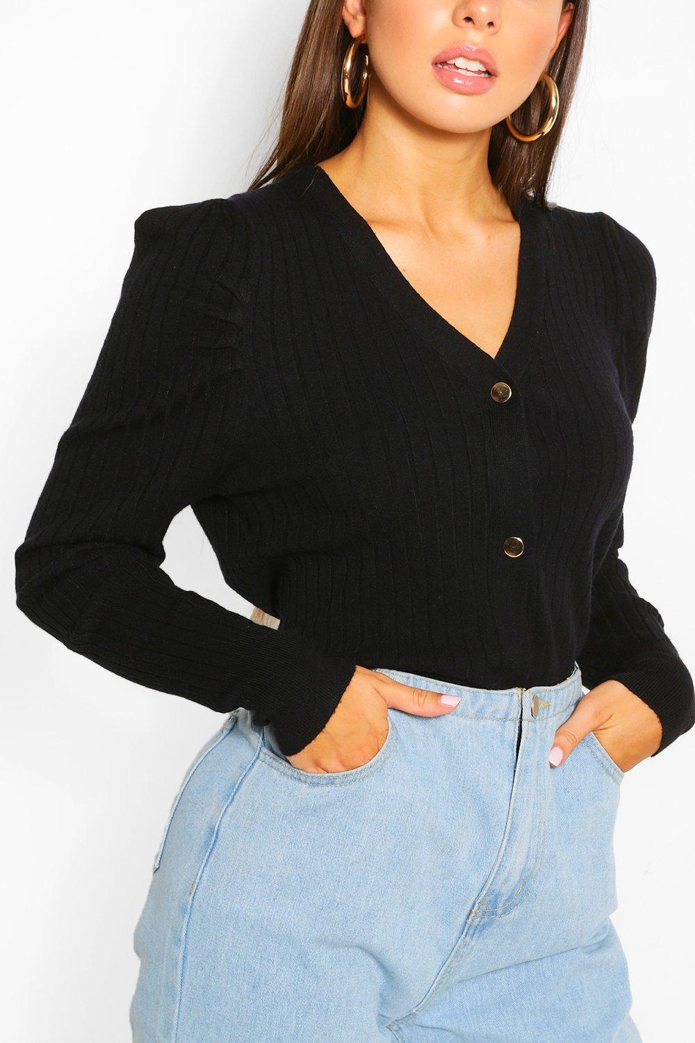 womens puff sleeve cardigan