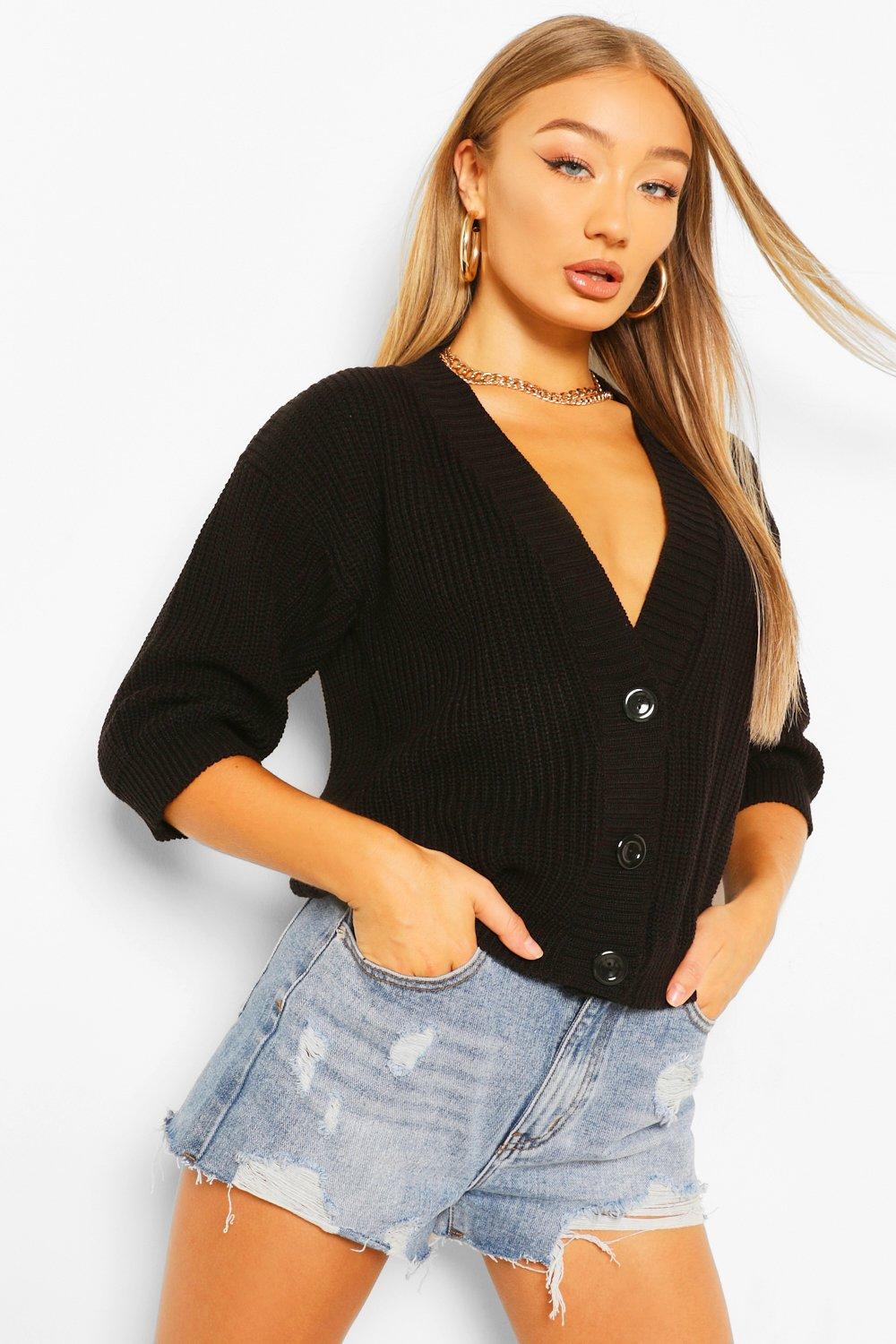 short v neck cardigan