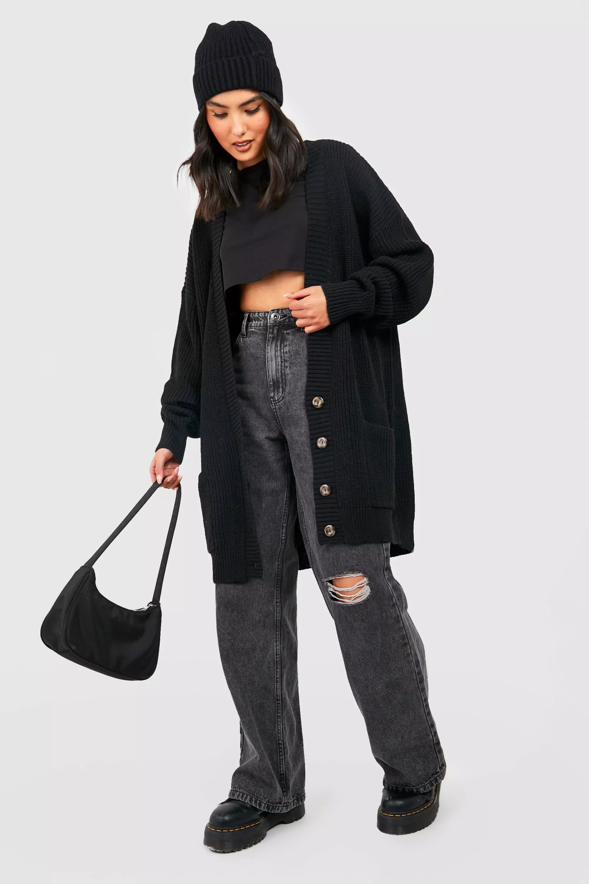 Black Oversized Button Through Cardigan alternative image