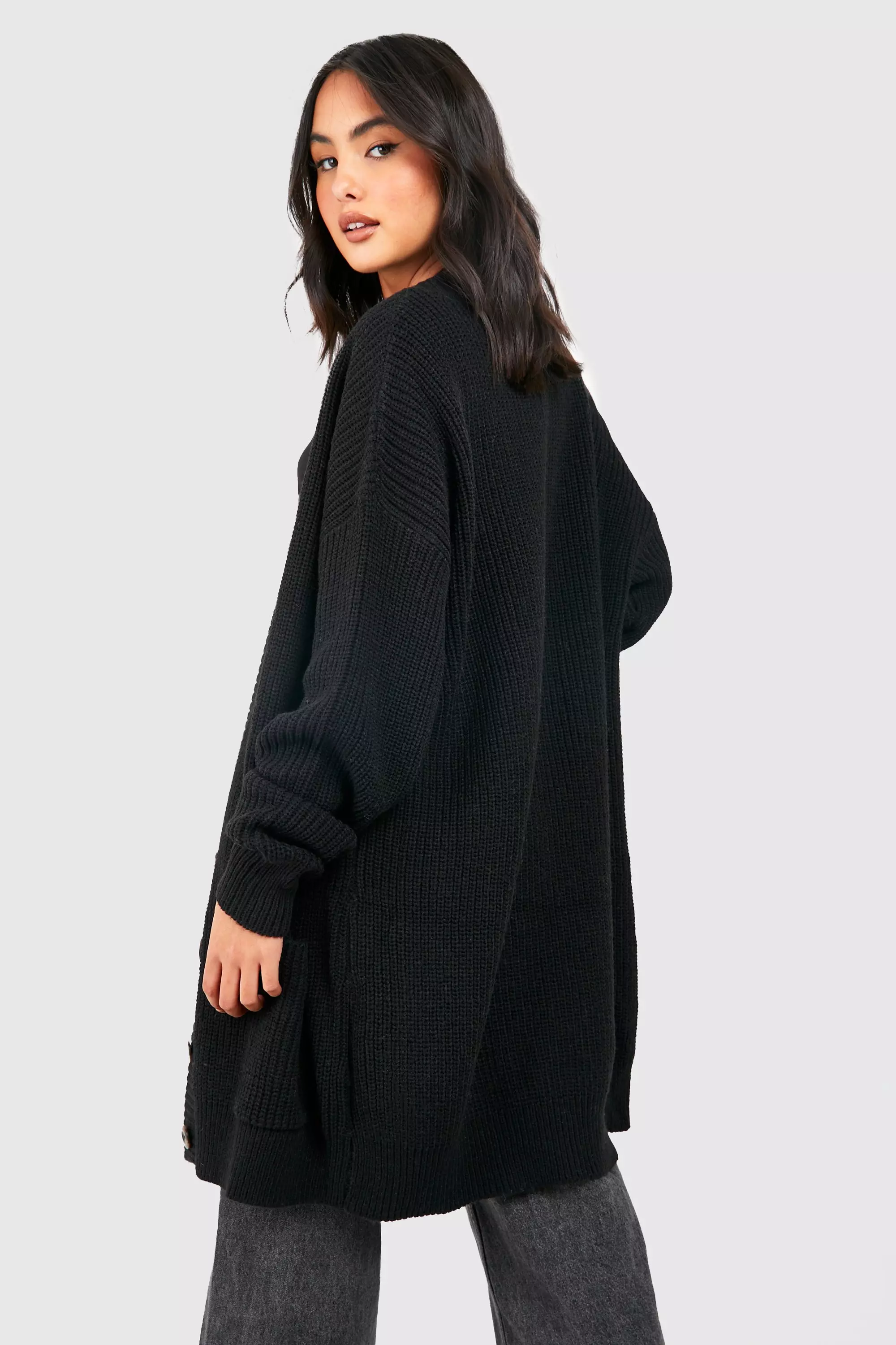 Black Oversized Button Through Cardigan alternative image
