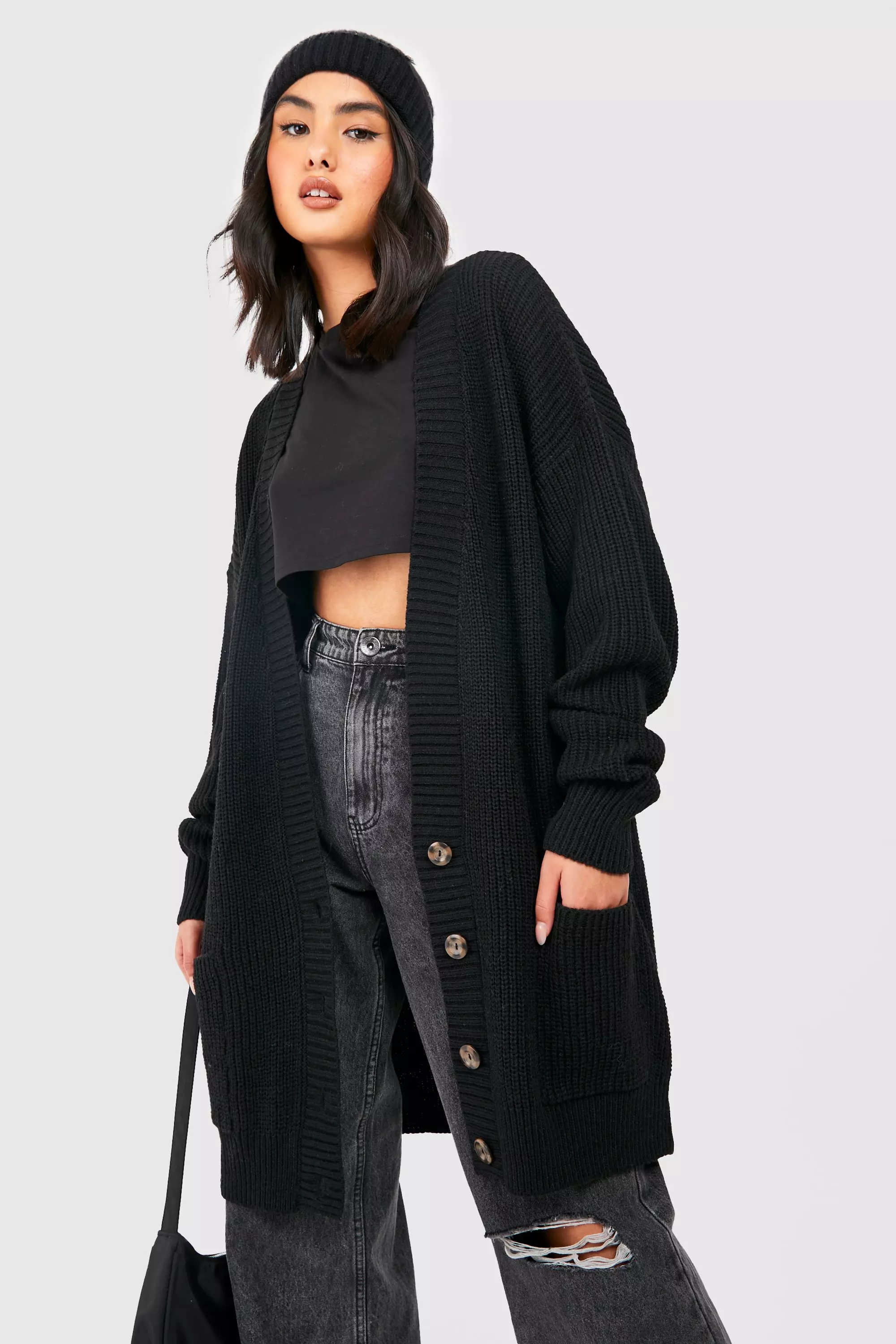 Black Oversized Button Through Cardigan alternative image