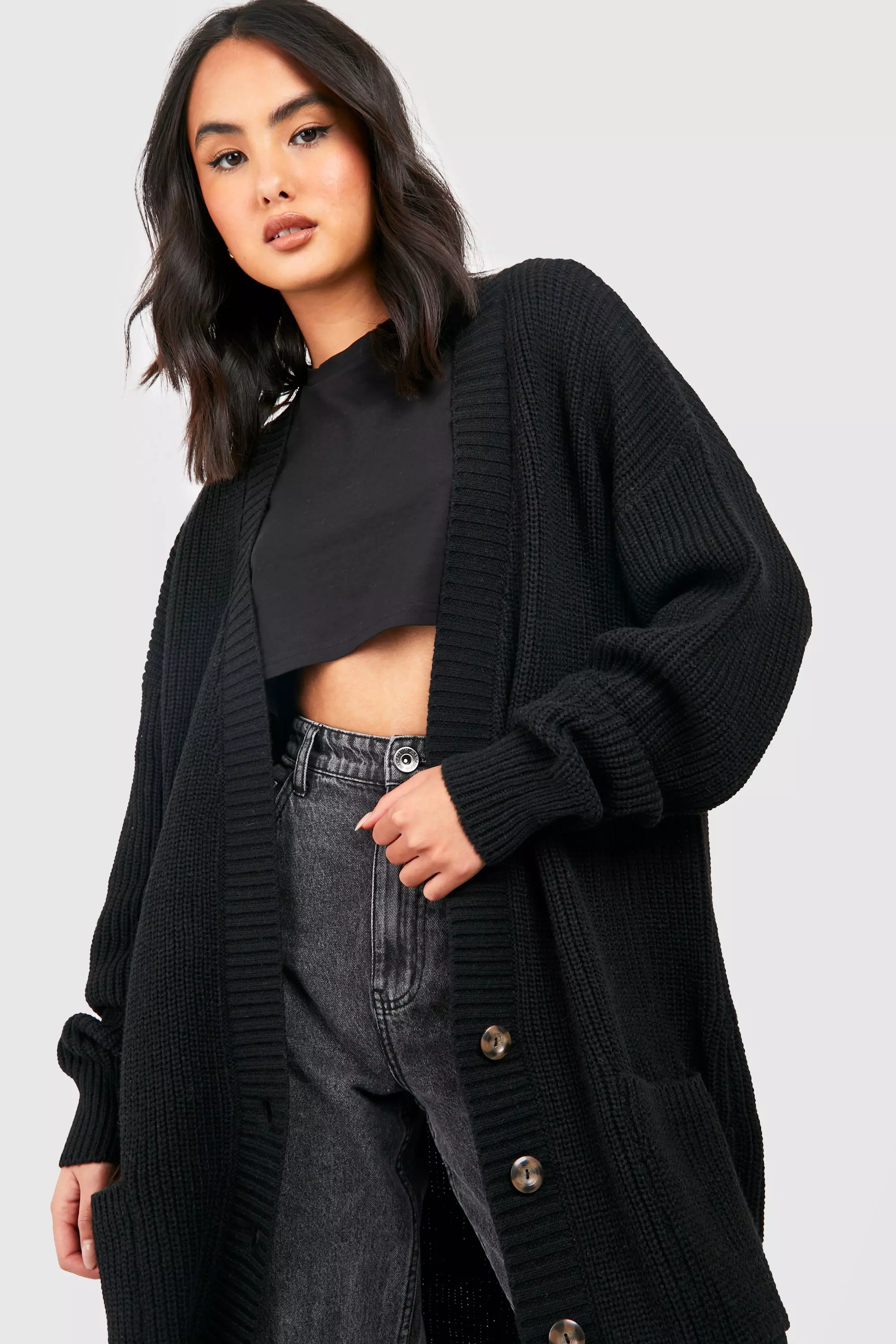 Black Oversized Button Through Cardigan alternative image
