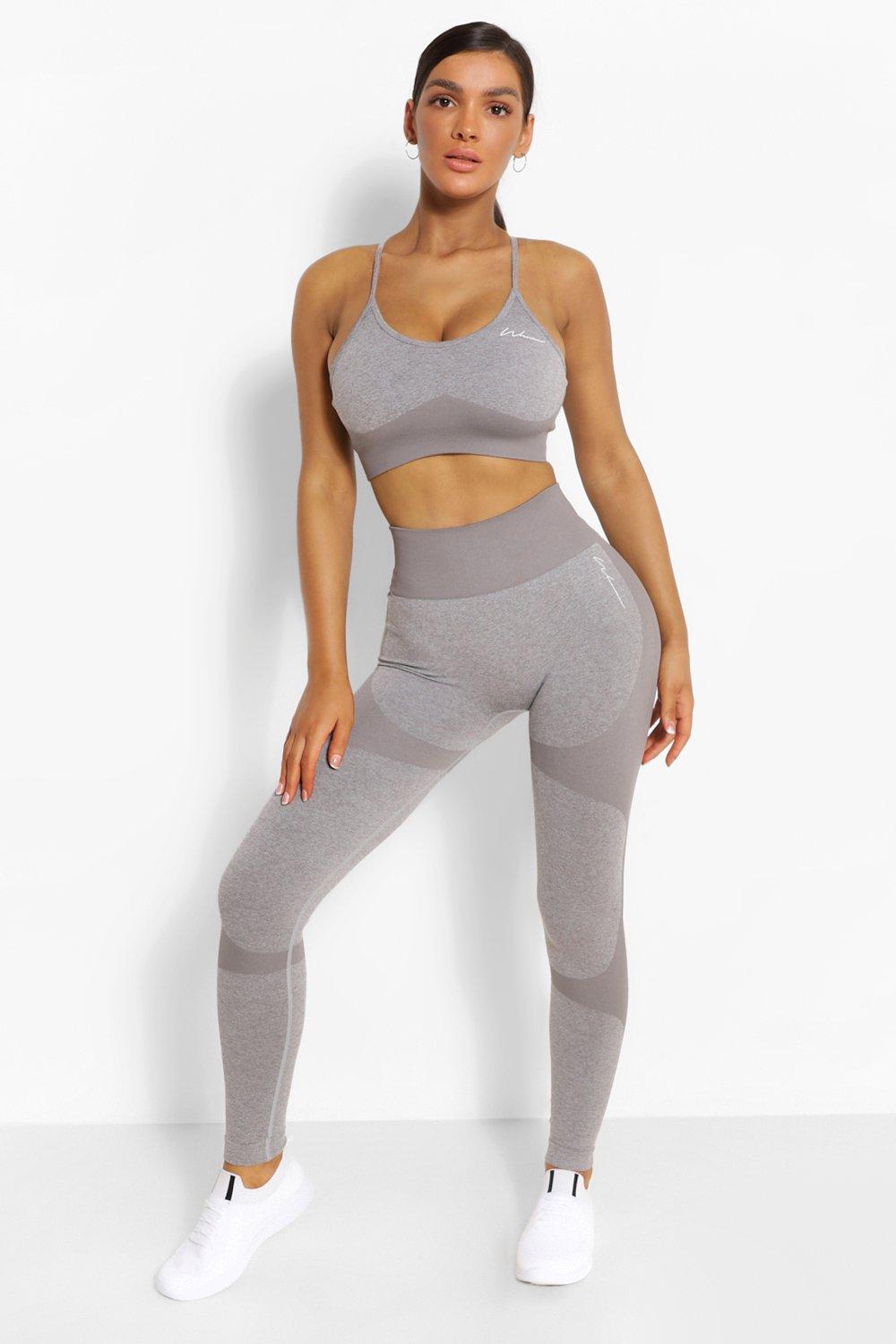 Boohoo Womens Fit Seamless Contrast Workout Leggings Athletic