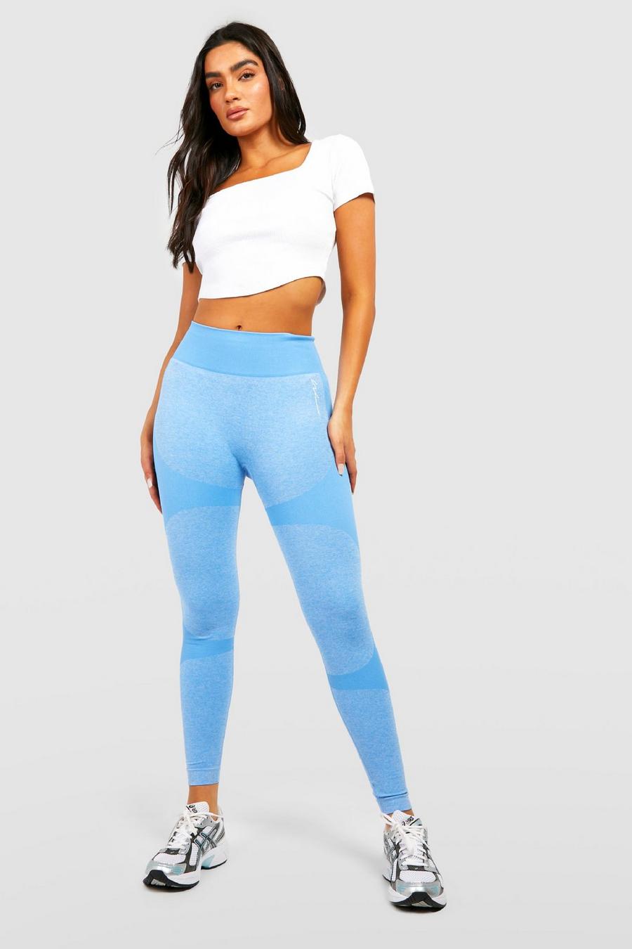 Sky blue Fit Seamless Contrast Workout Leggings image number 1