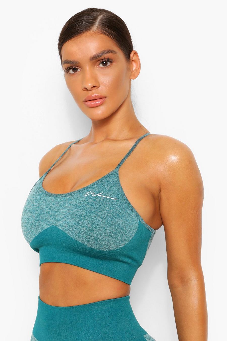 Forest green Fit Seamfree Contrast Gym Sports Bra