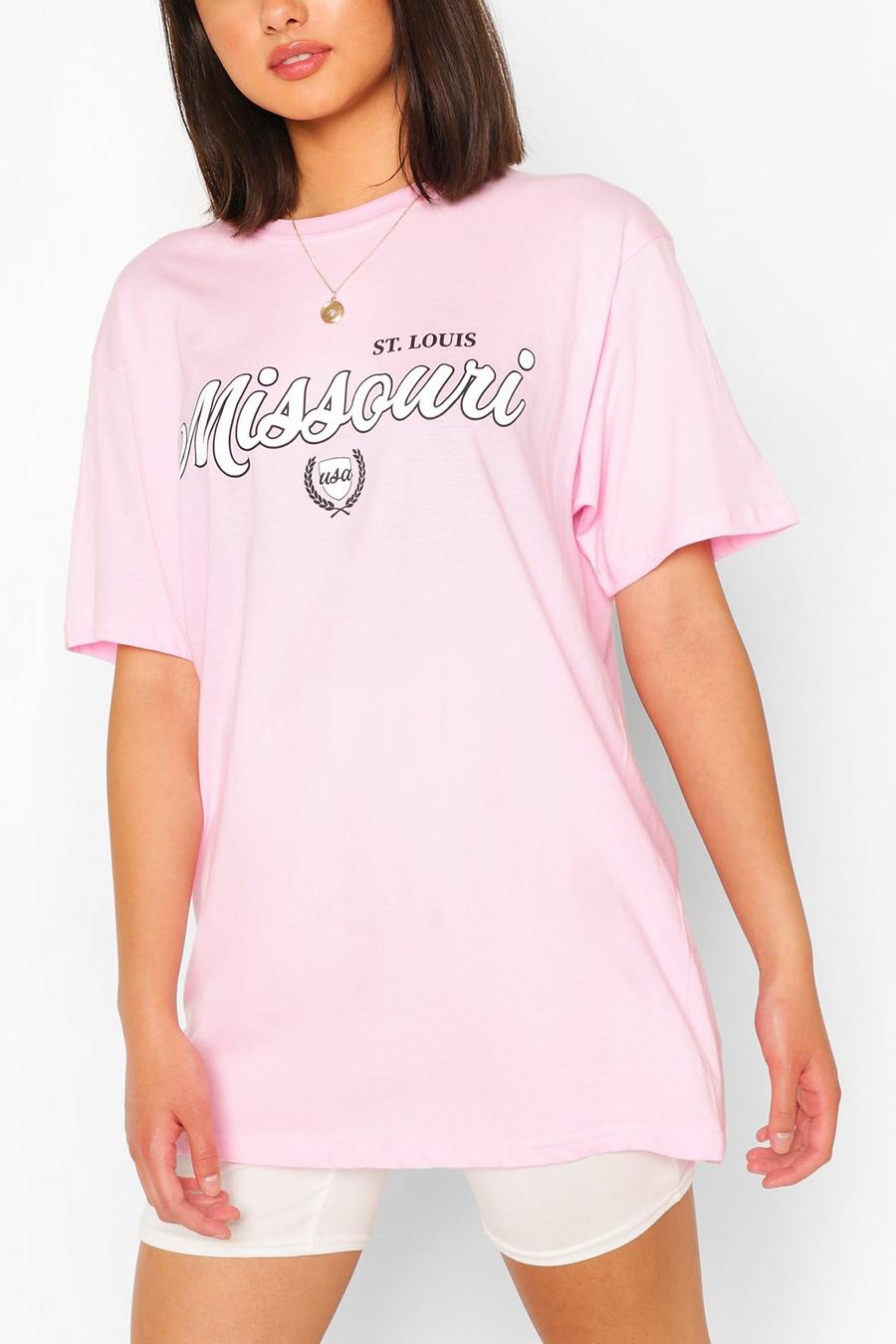 Light pink "Missouri" T-shirt med collegetryck image number 1