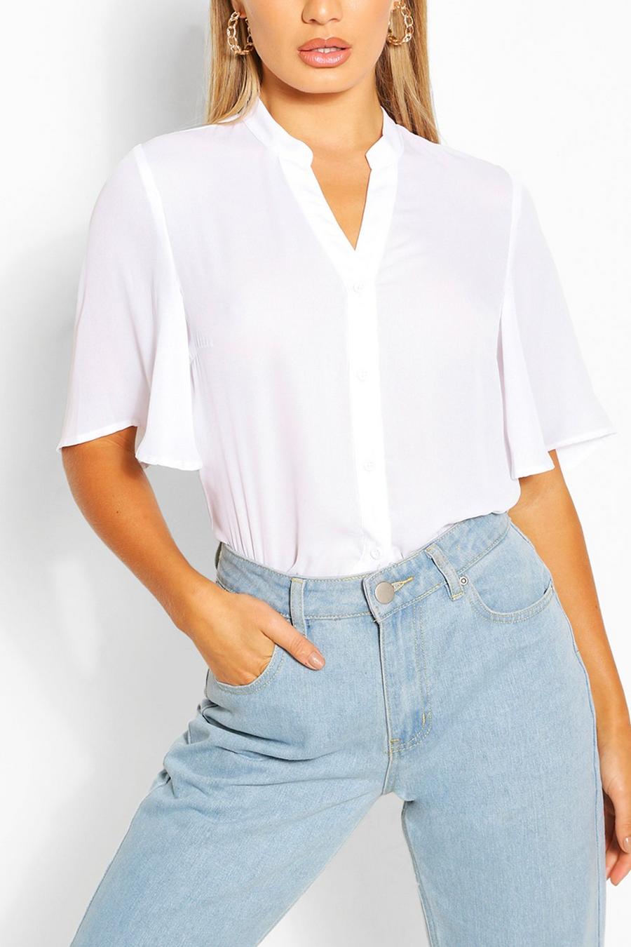White Angel Sleeve Button Down Woven Top image number 1
