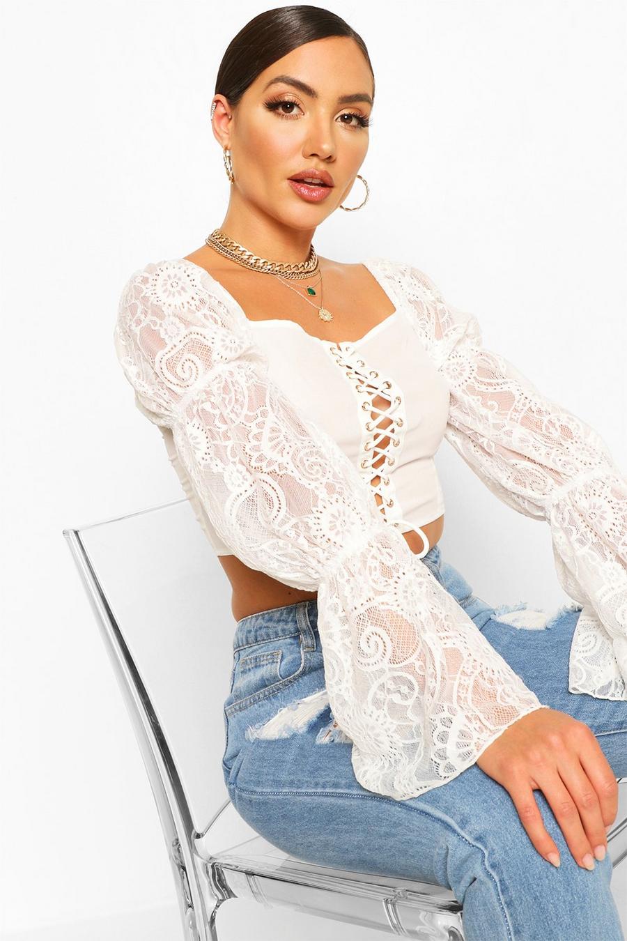 White Lace Sleeve Corset Front Top image number 1