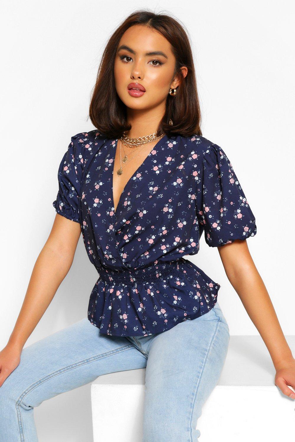 Ditsy Floral Shirred Wrap Blouse  Fashion clothes women, Trendy
