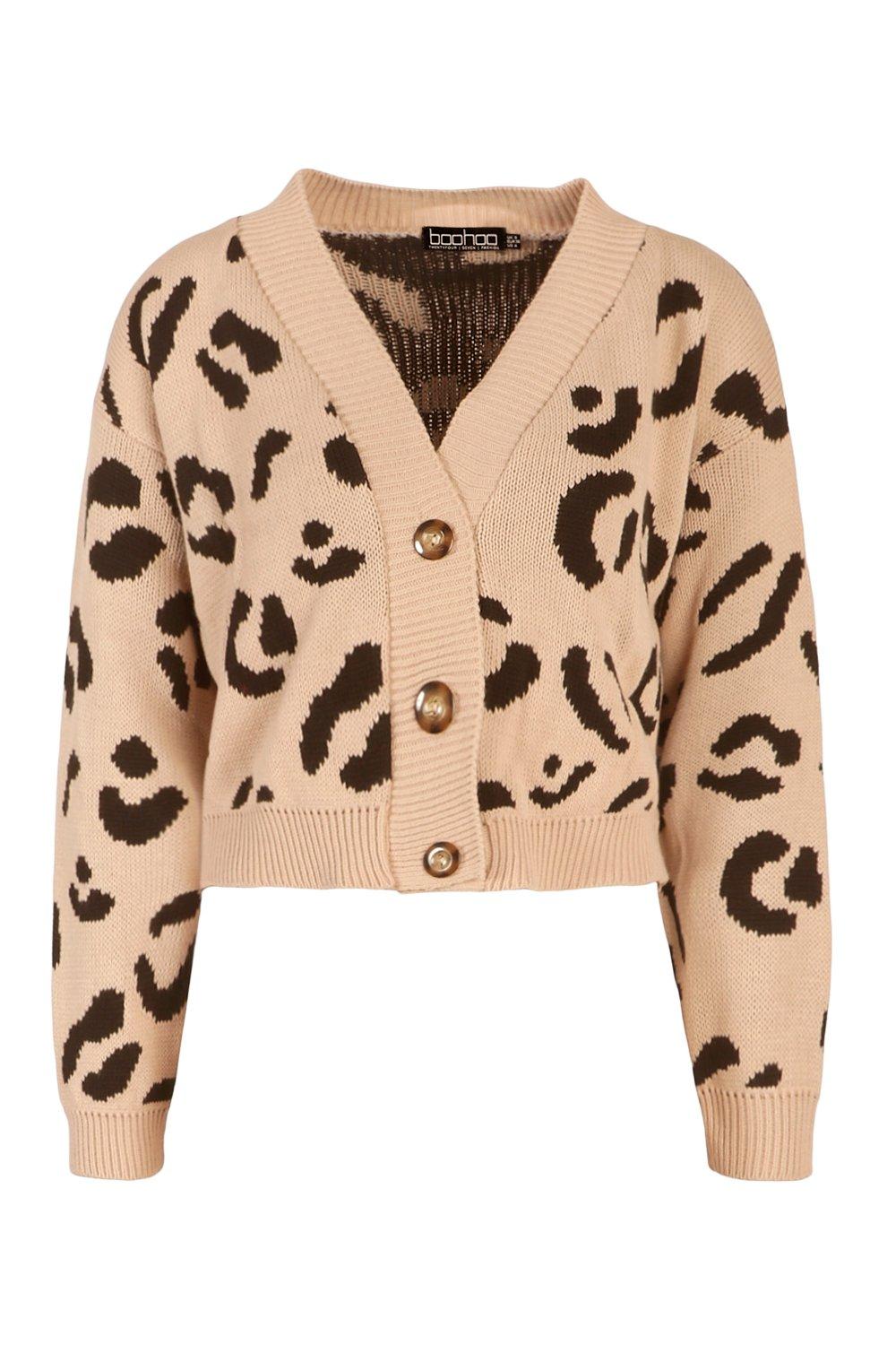 leopard print cropped cardigan