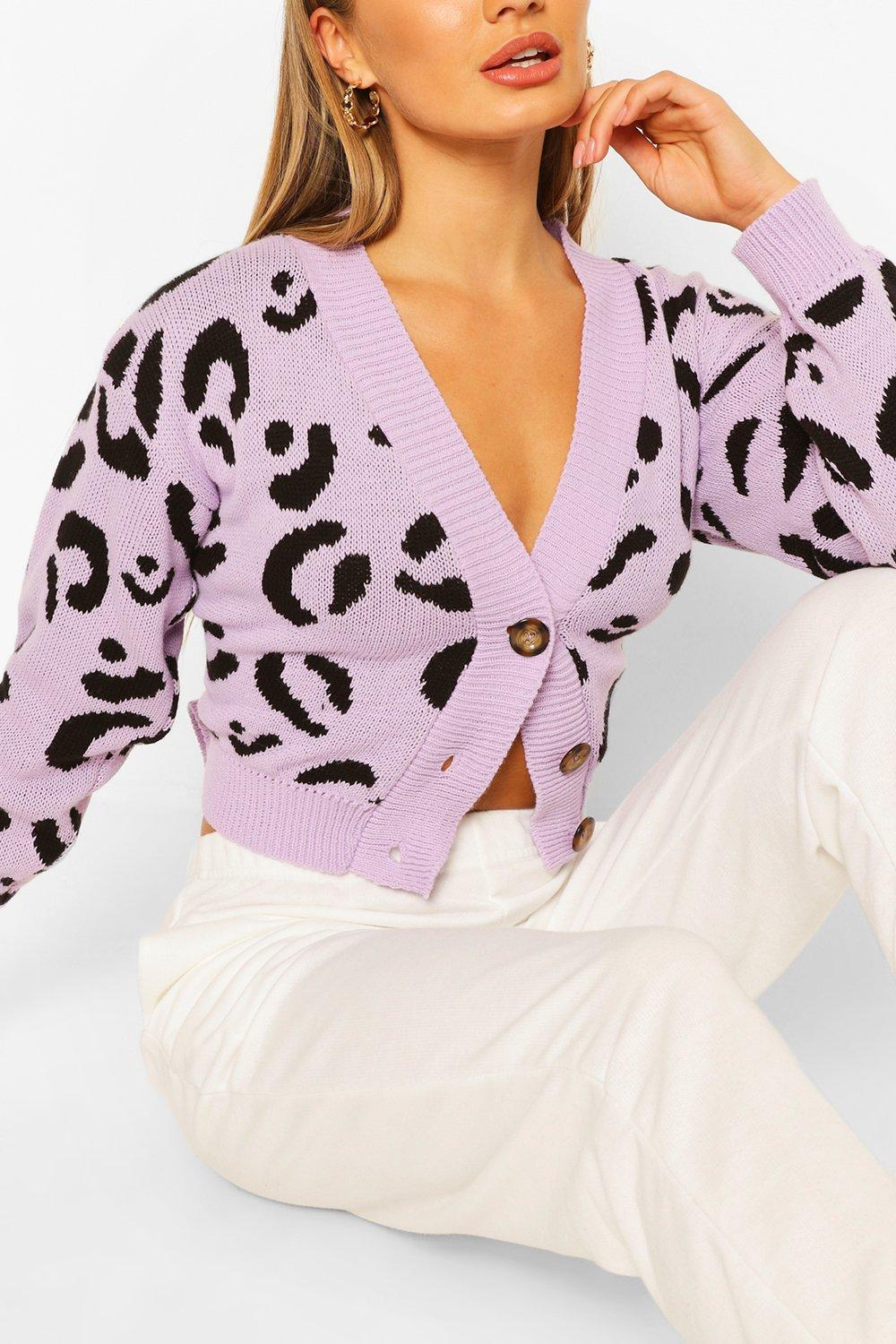 leopard print cropped cardigan