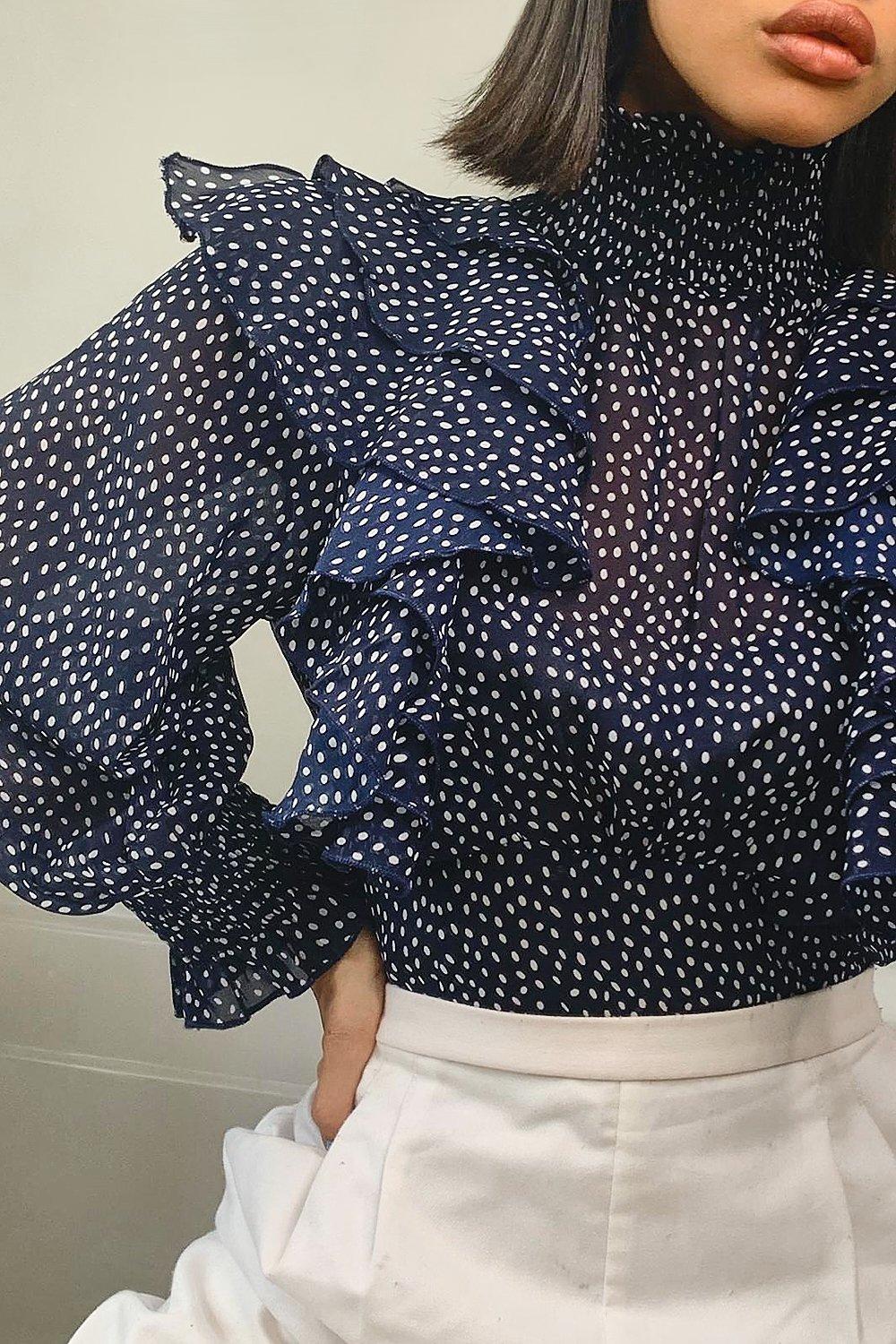 boohoo polka dot blouse