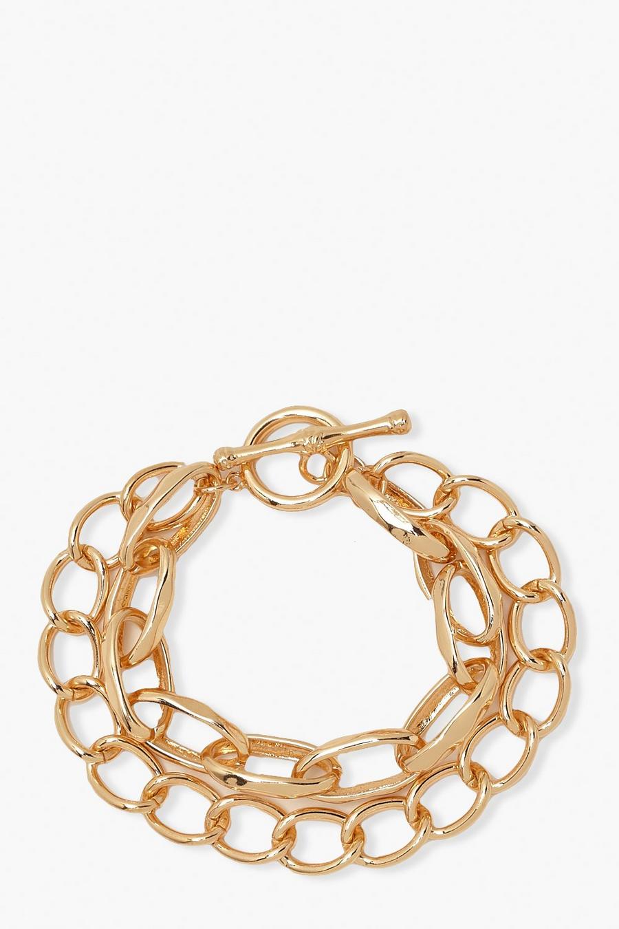 Gold Chunky Chain T Bar Layered Bracelet image number 1