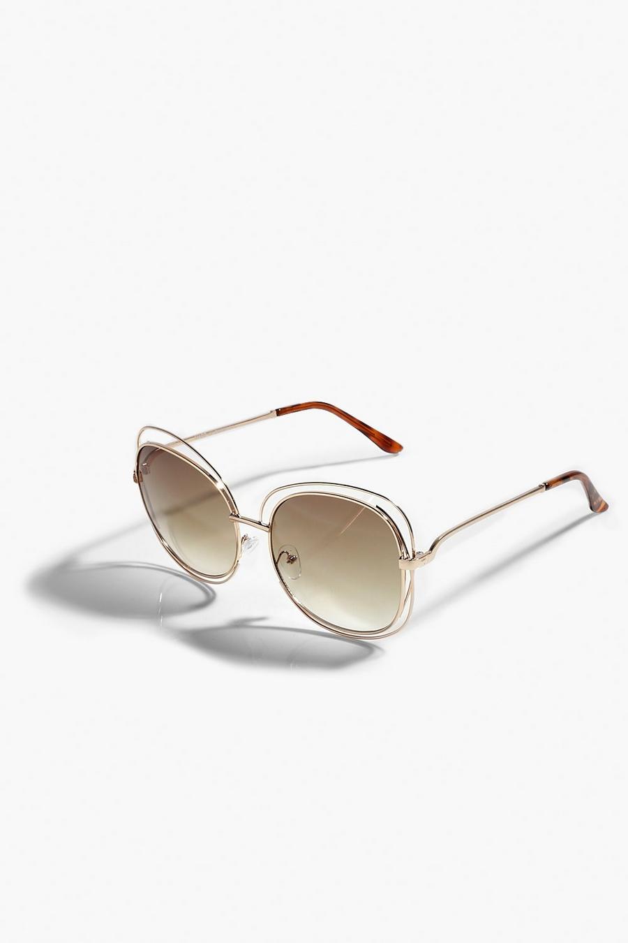 Brown Oversized Metal Wire Framed Sunglasses image number 1