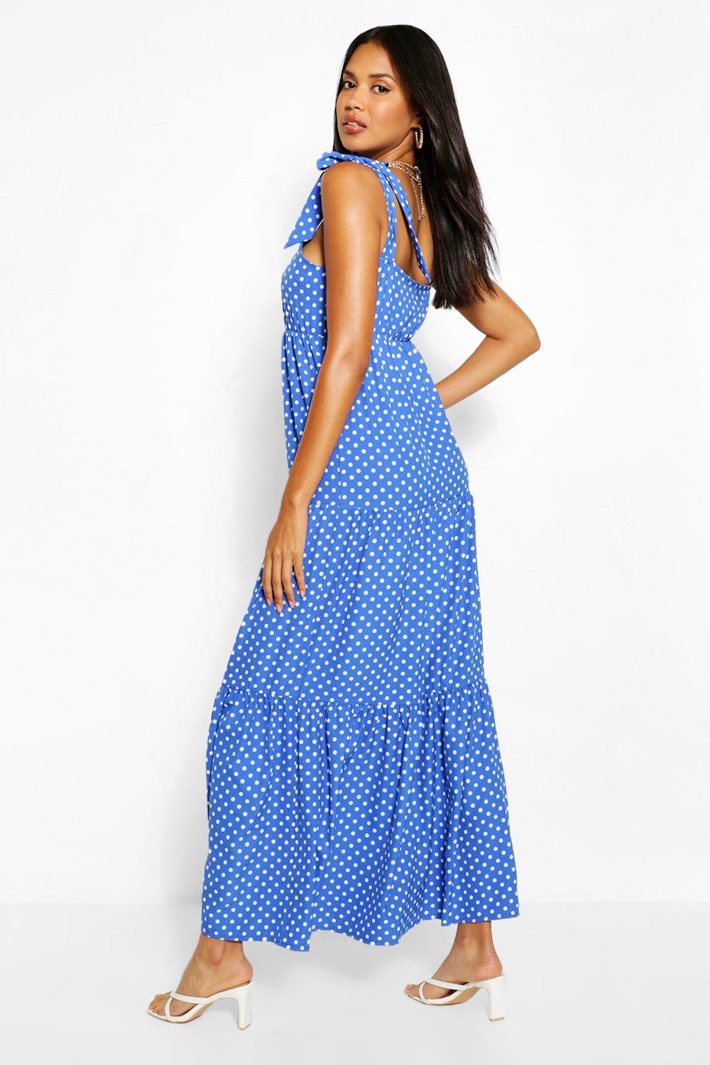 boohoo blue polka dot dress