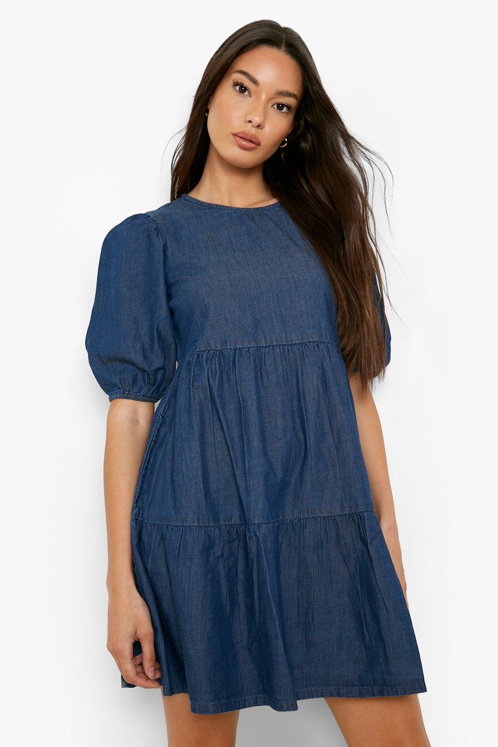 tiered denim dress