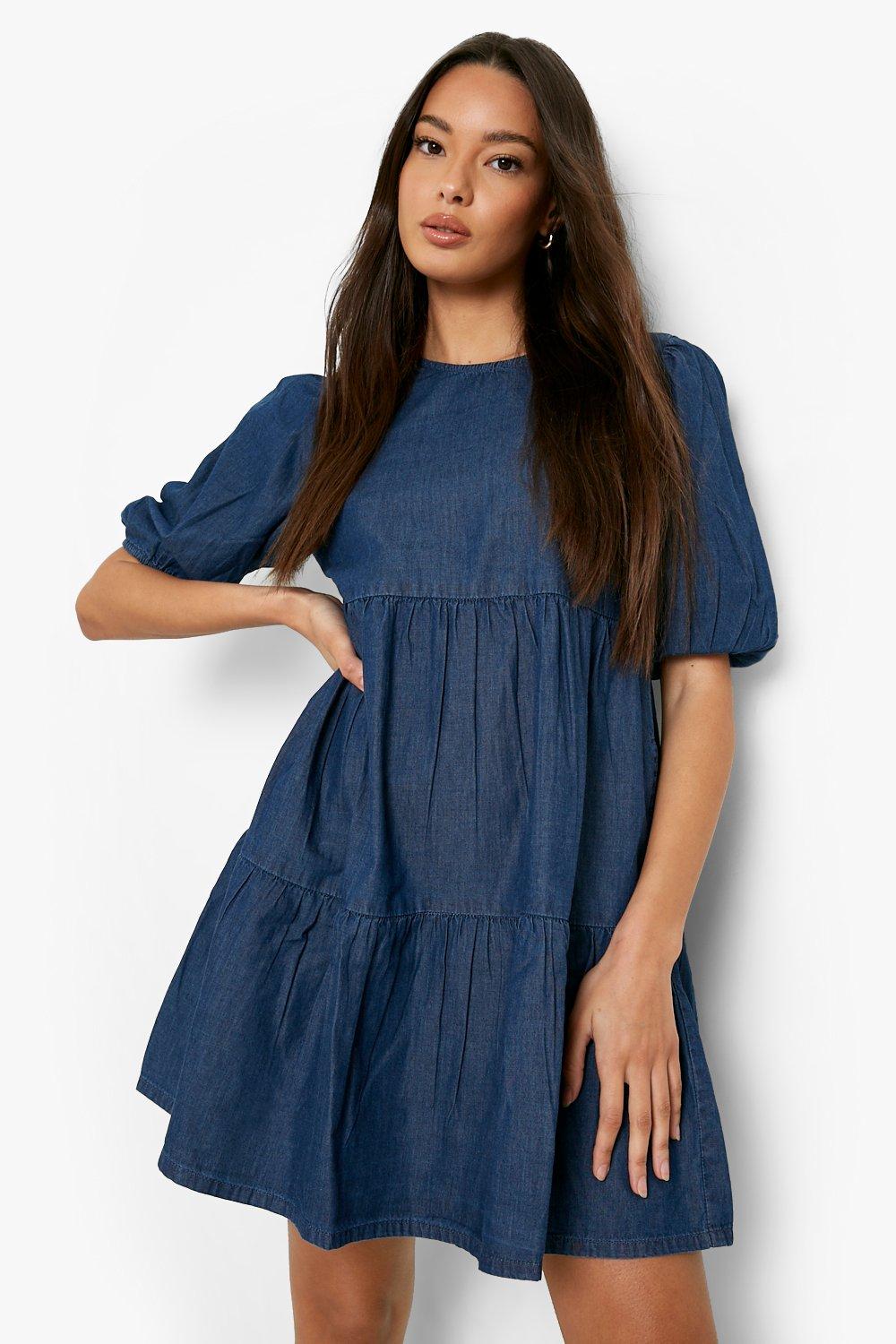 Plus Denim Tiered Smock Dress