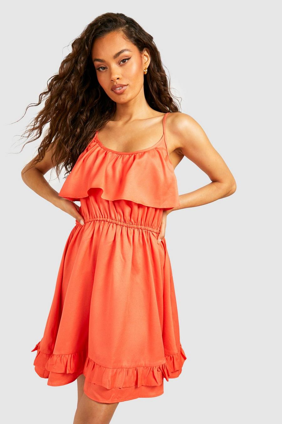 Orange Strappy Frill Detail Swing Dress image number 1