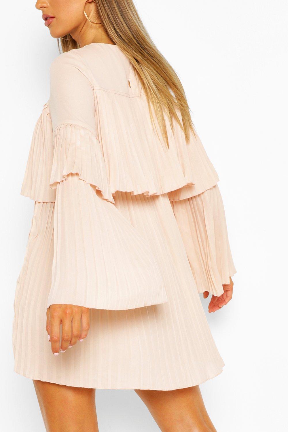 Long sleeve outlet pleated swing dress