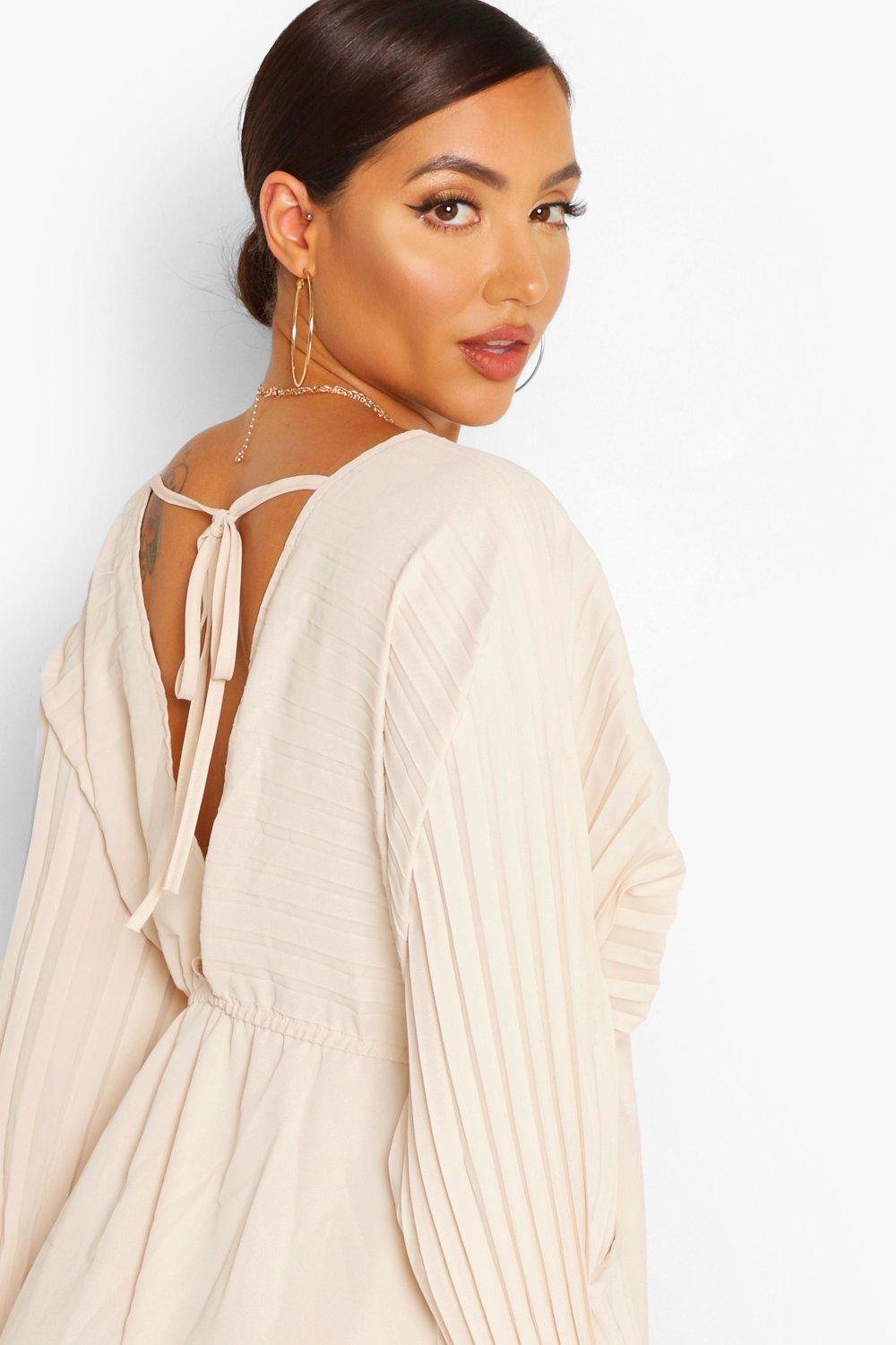 Women's Batwing Pleated Plunge Skater Dress | Boohoo UK