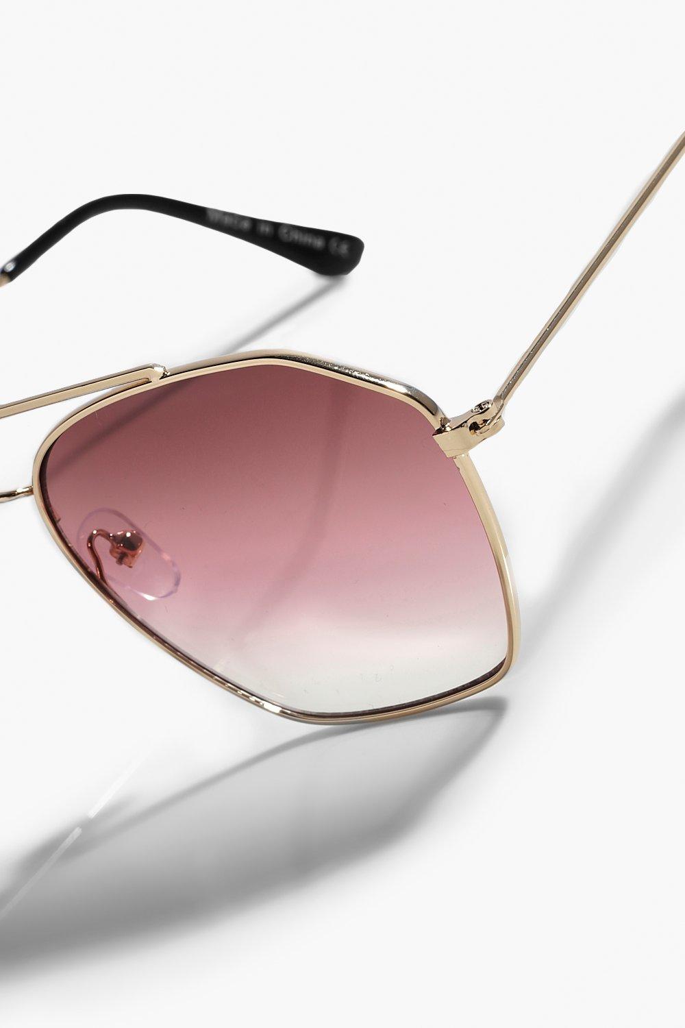 Aviator Pink Tint Metal Frame Sunglasses boohoo