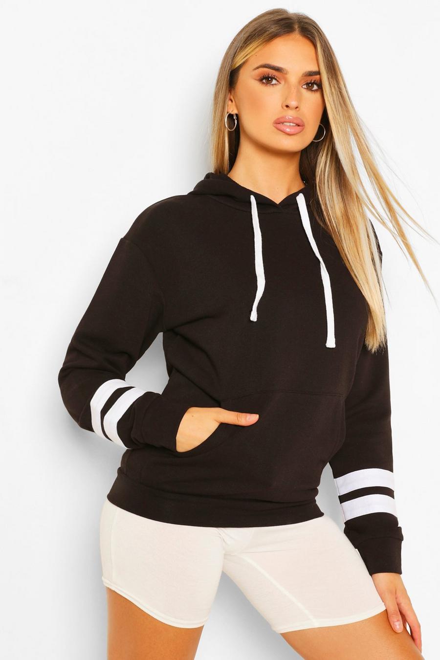 Zwart Oversized Hoodie Met Gestreept Mouw Detail image number 1