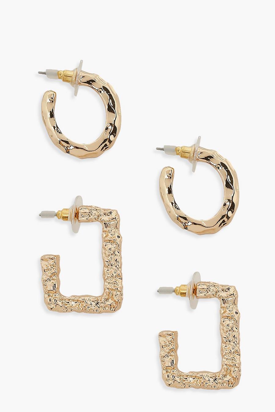 Gold 2 Pack Textured Hoop Earrings image number 1