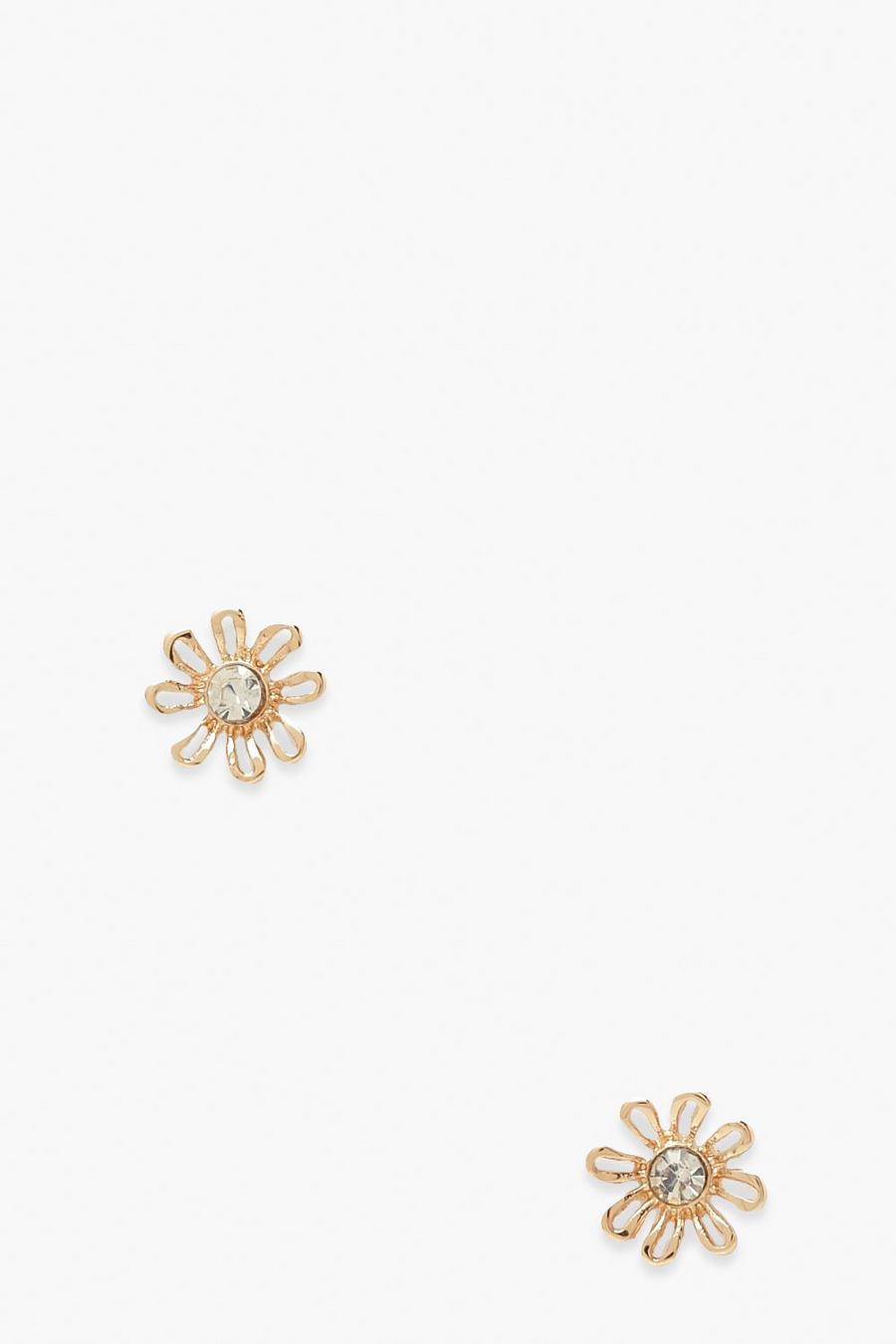 זהב עגילי נעץ פרח מעוטר יהלומים image number 1