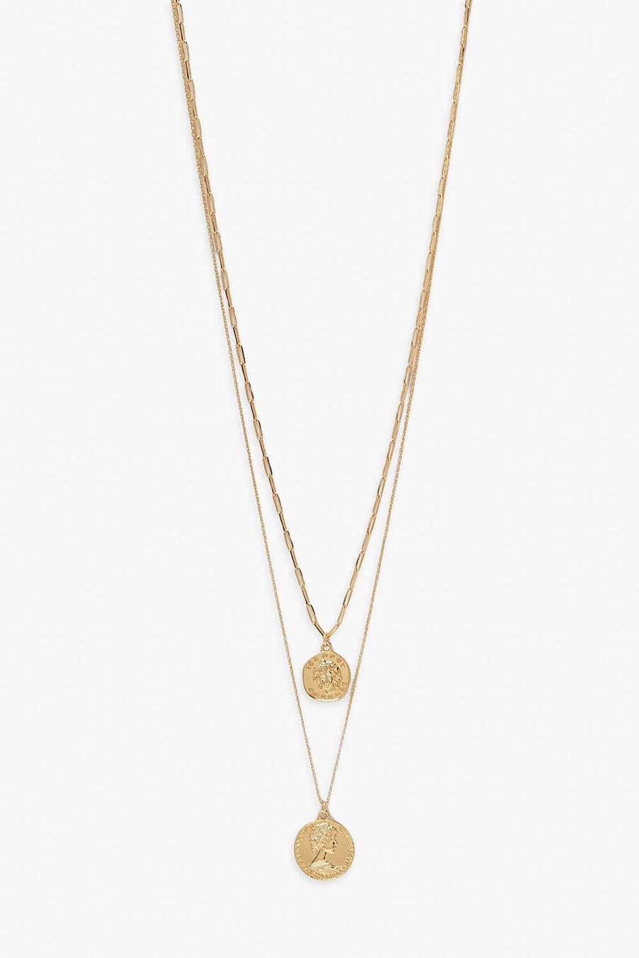 Gold Double Coin Layered Necklace image number 1