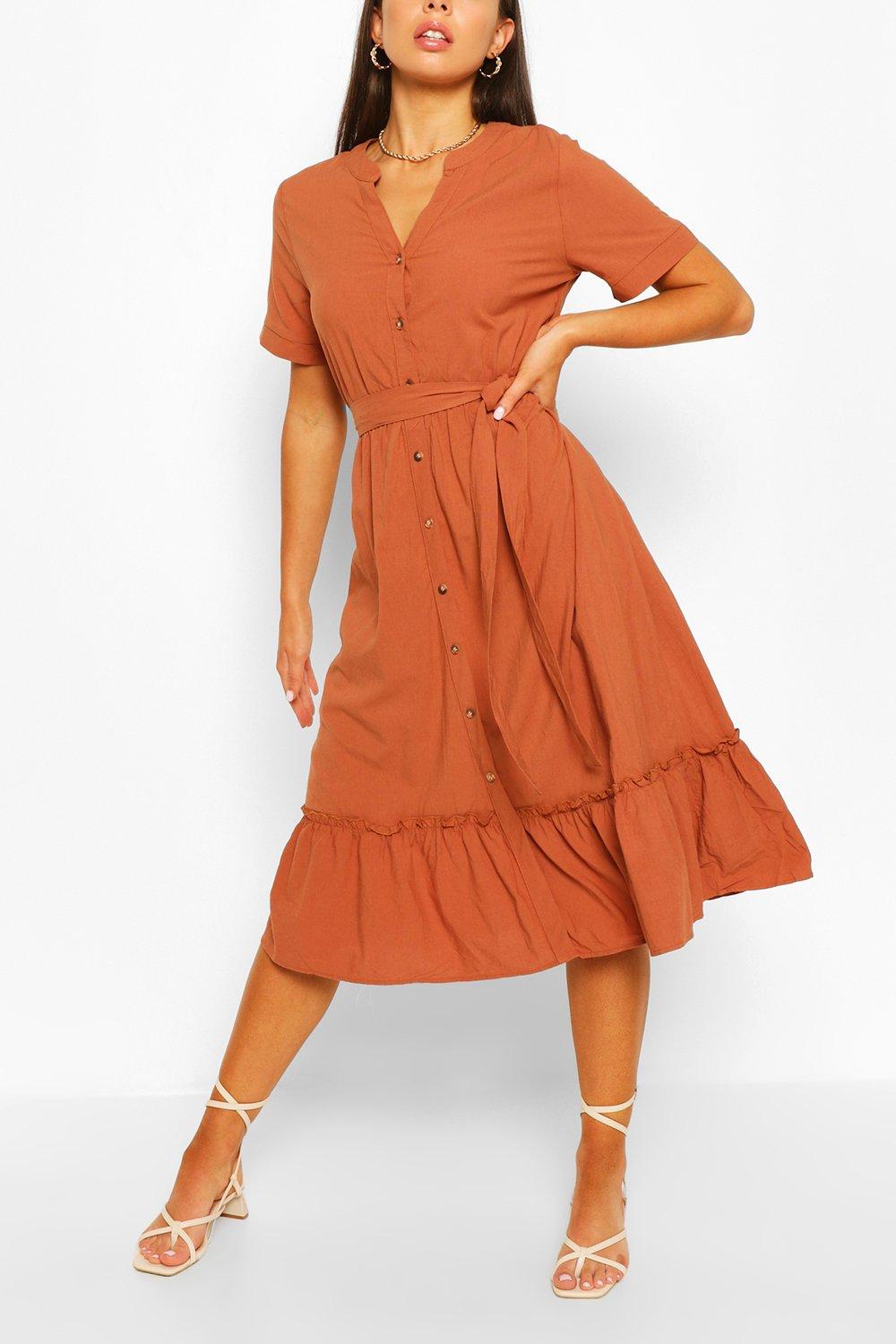boohoo button through midi dress