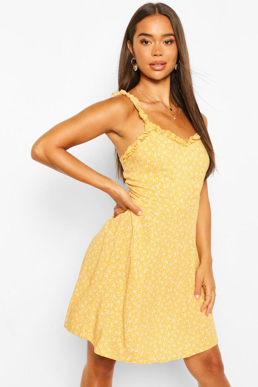 Yellow Ditsy Print Sun Dress image number 1