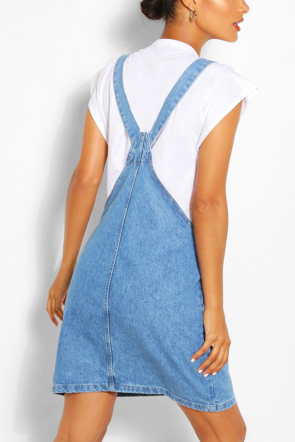 Womens Tall Denim Pocket Pinafore Dress - Blue - 10