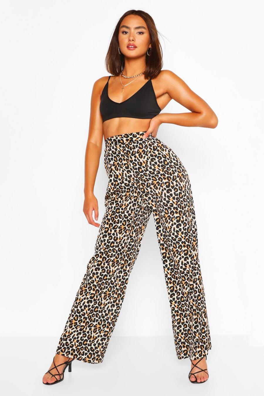 Pantalones tejidos anchos con estampado de leopardo image number 1