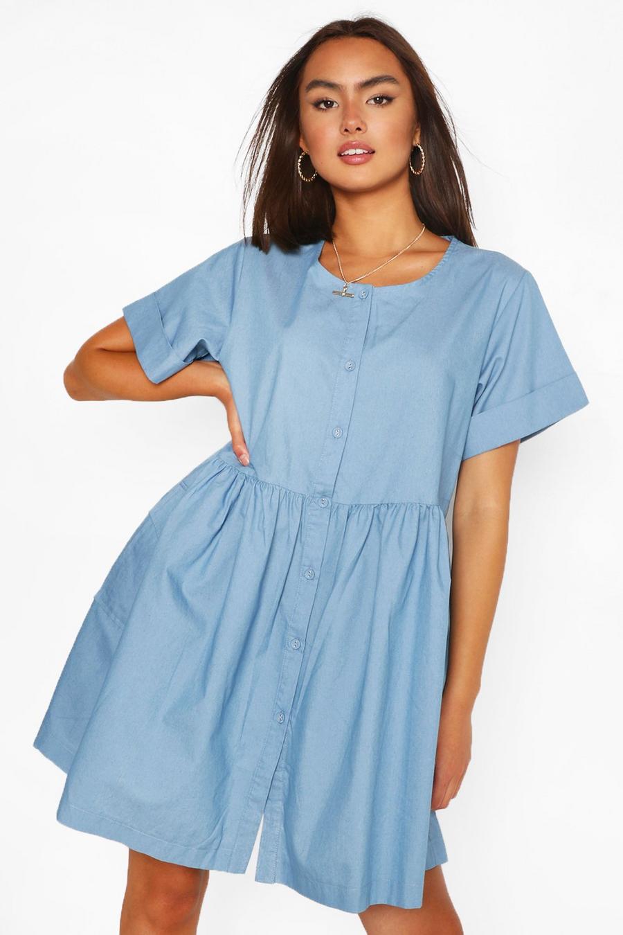 Mid blue Chambray Button Down Mini Dress image number 1