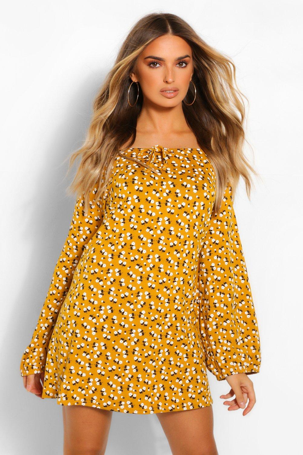 Wildflower ditsy floral print shop long balloon sleeve tiered dress