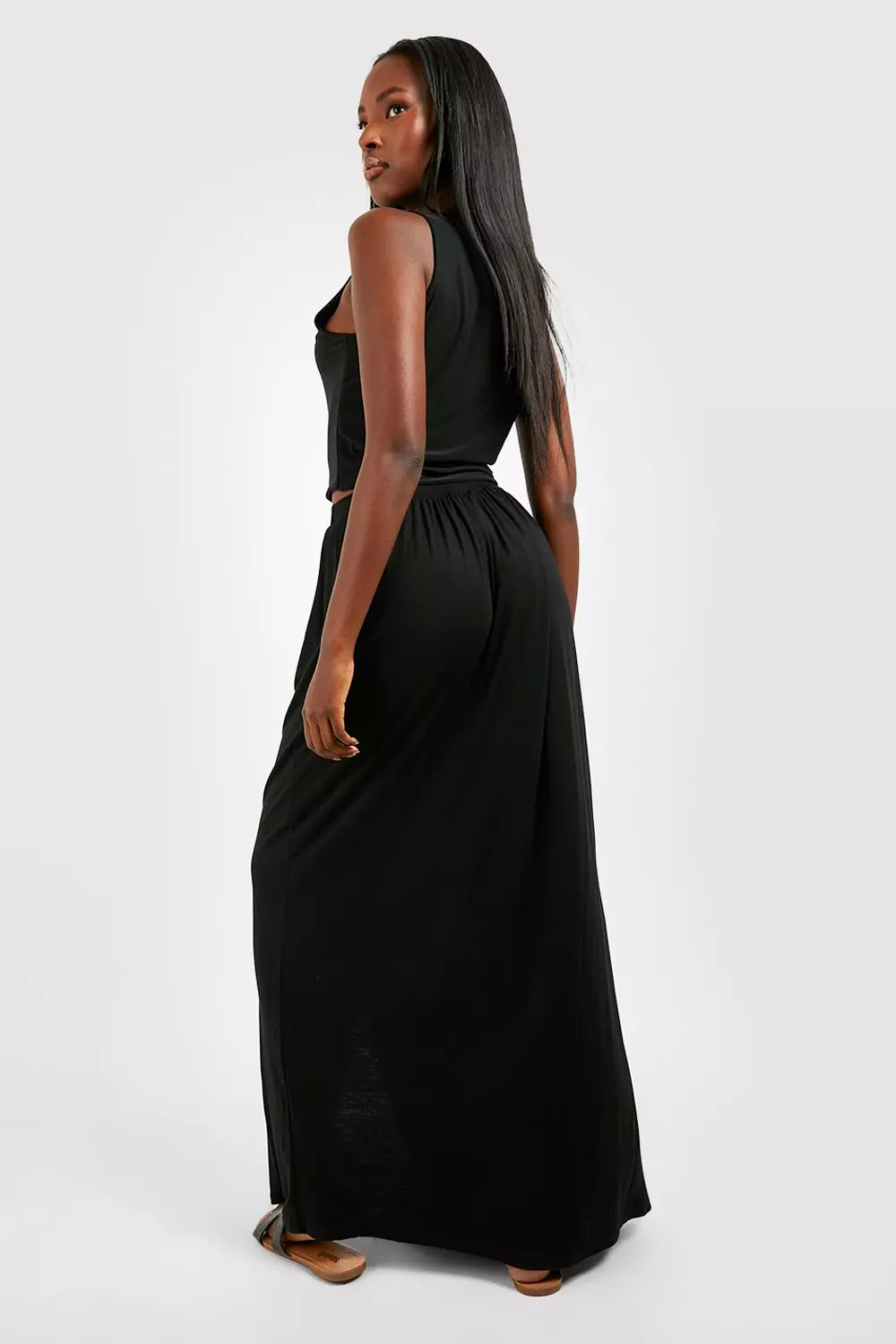 Black Button Front Jersey Maxi Skirt alternative image