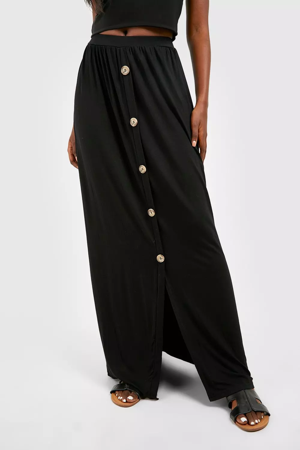 Black Button Front Jersey Maxi Skirt alternative image