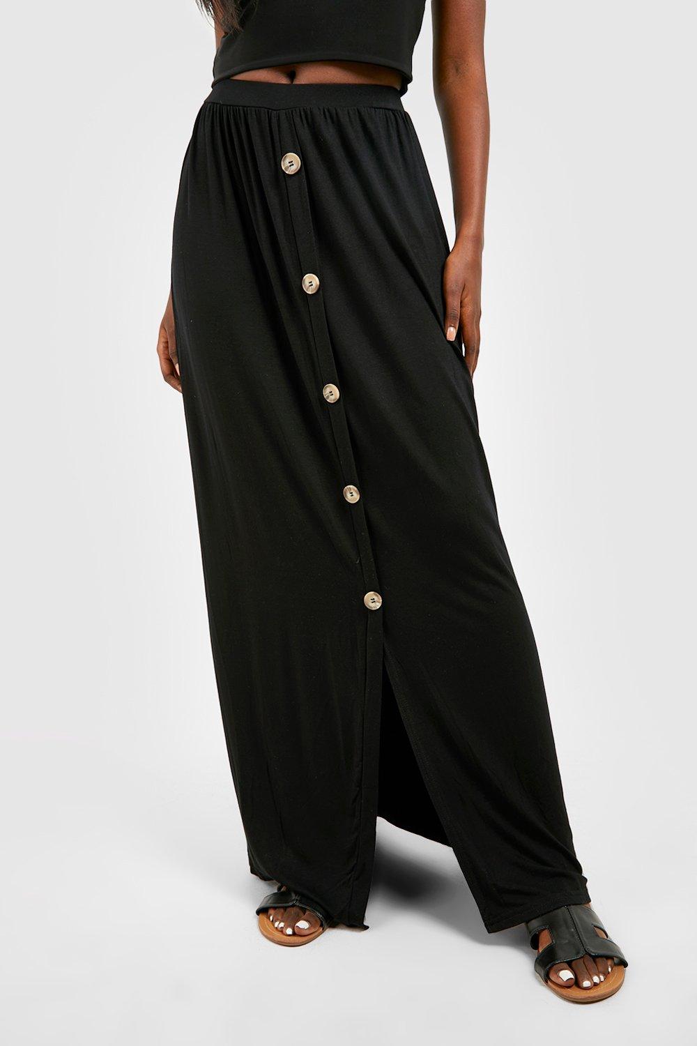 Button front maxi black skirt hotsell