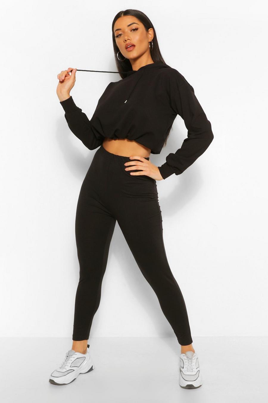 Black Basic High Waist Ankle Grazer Leggings image number 1