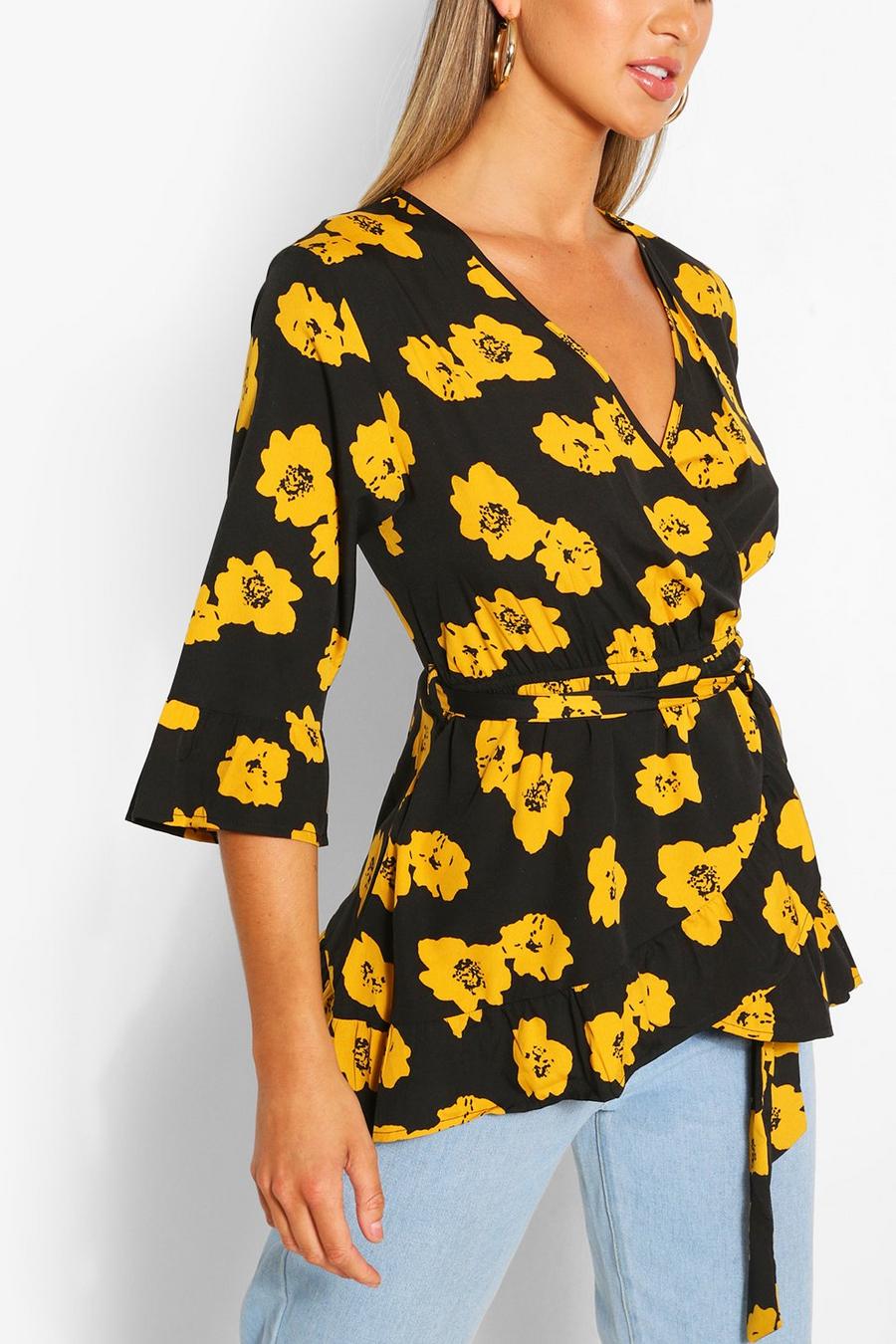 Geweven blouse in wikkelstijl met bloemenprint image number 1