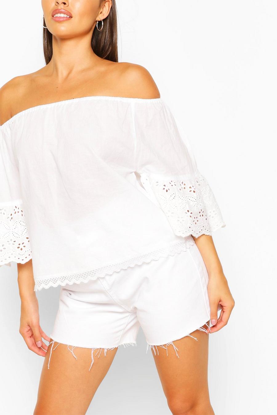 Off The Shoulder Broderie Trim Woven Top image number 1