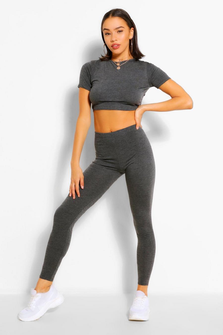 Charcoal Basic Cap Sleeve Top and Leggings Co-ord Set image number 1