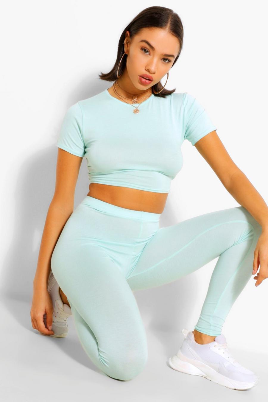 Mint Basic Cap Sleeve Top and Leggings Co-ord Set image number 1