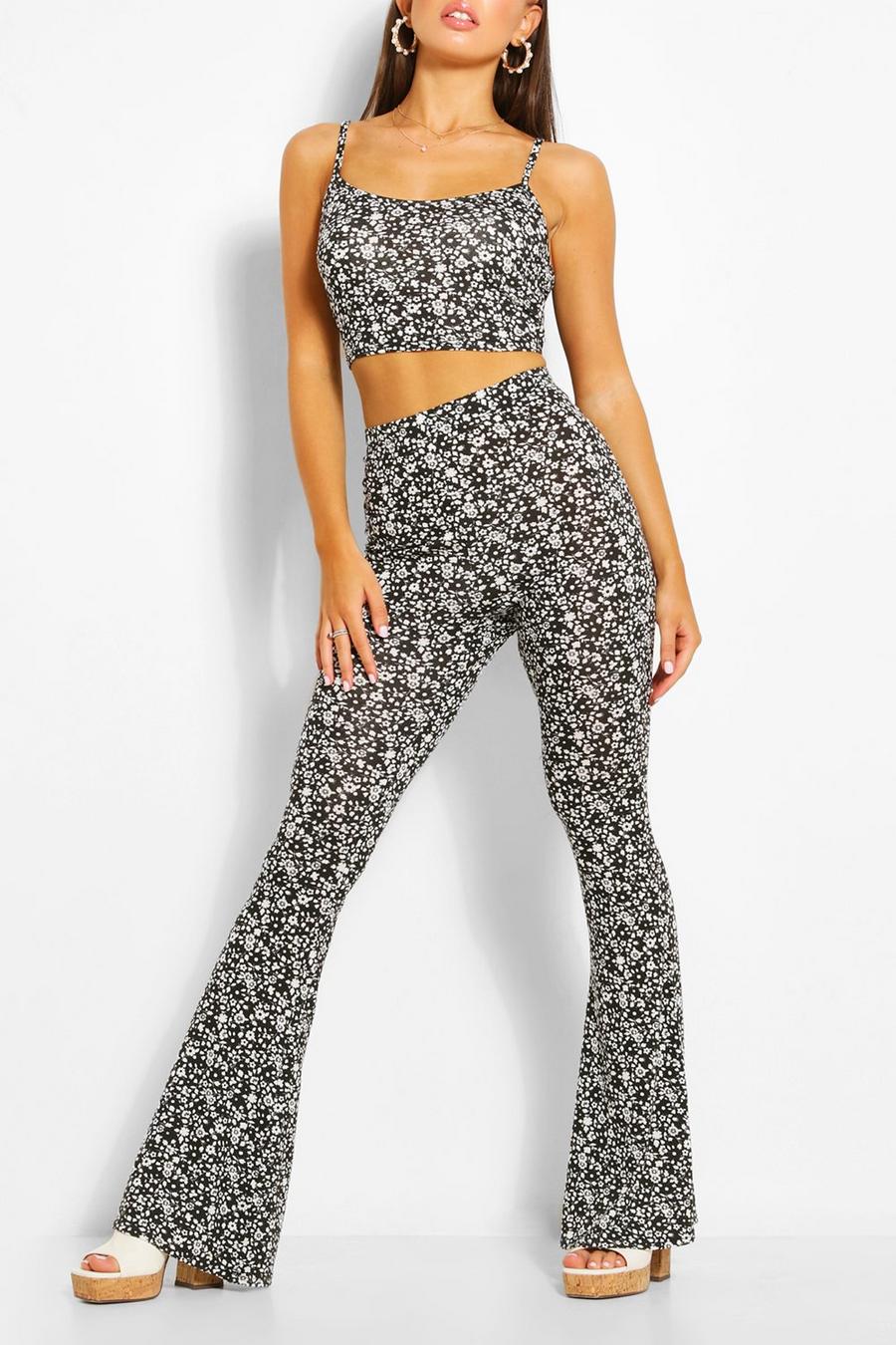 Ditsy Floral Crop Top & Flared Pants Co-Ord image number 1