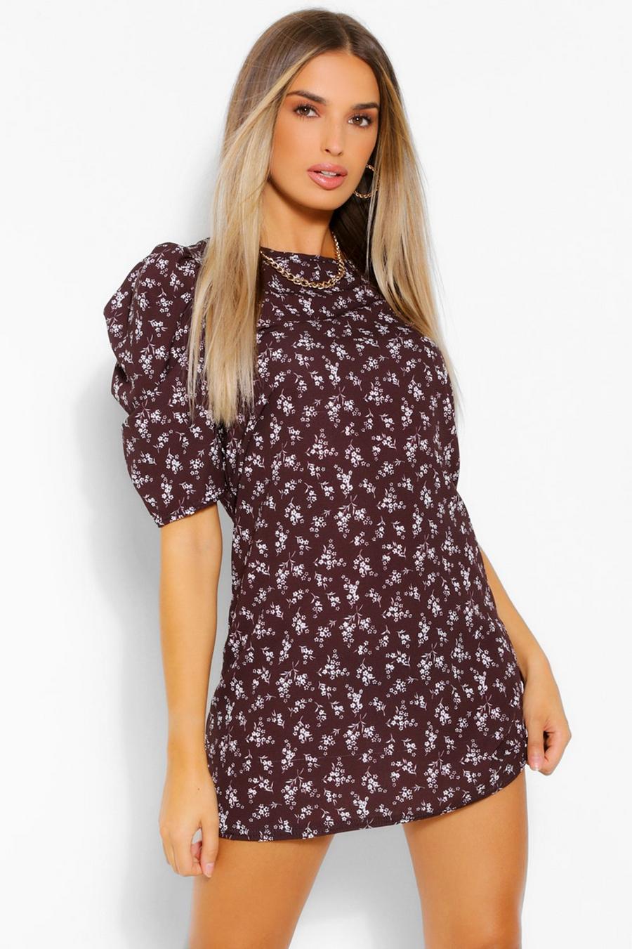 Floral Print Puff Sleeve Shift Dress image number 1